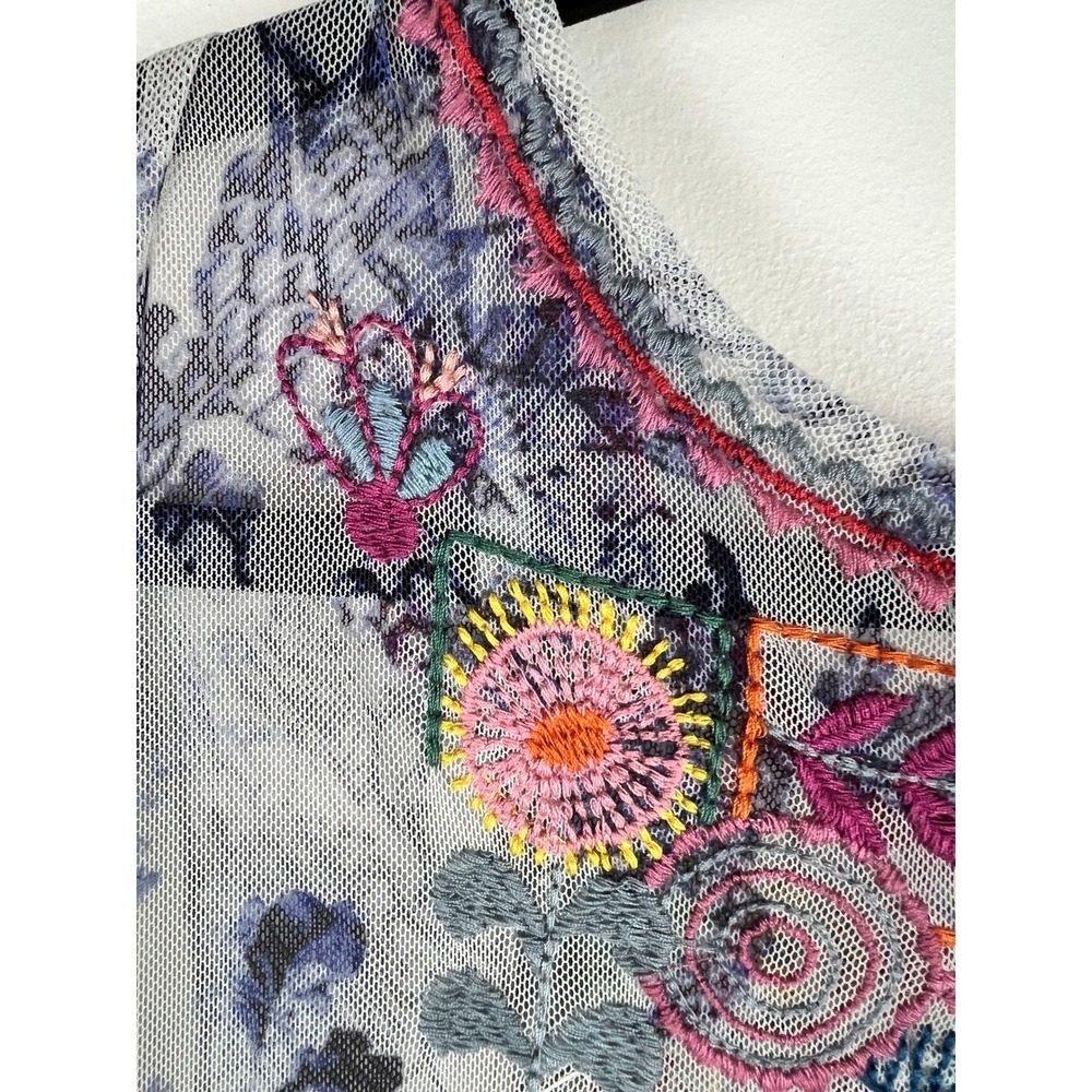 Biya Johnny Was Embroidered Mesh Floral Maxi Dress Blue White Large - Picture 11 of 16